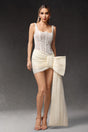 Diana Cream Lace Bodice Sleeveless Mini Dress with Bow Detail