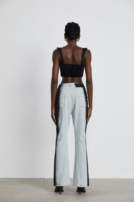 Diana Denim Top - Stretch - Jersey Cropped Design - Concealed Side Fastening