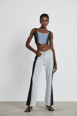 Diana Denim Top - Stretch - Jersey Cropped Design - Concealed Side Fastening