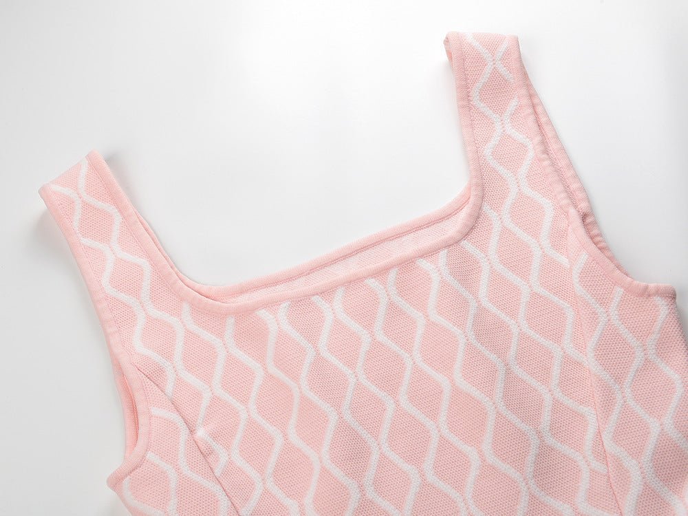 Diana Dress - A - Line Silhouette - Abstract Wavy Pattern - Tailored for Hourglass Shape - Square Neckline