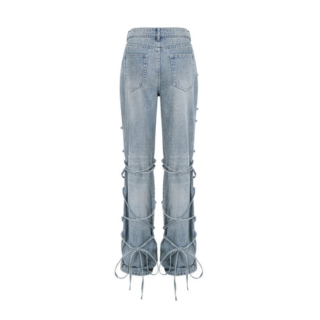 Diana Jeans - Strap Detailing - Whiskering Effect - Off - Center Button Fastening - Five Pockets