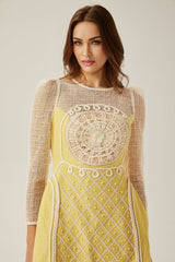 Diana Mini Dress - Faux - Pearl Embellishment - Semi - Sheer Construction - Long Sleeves - A - Line Silhouette - Rear Zip Fastening
