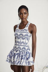 Diana Mini Dress - Sleeveless - Square Neck - Ruffled & Tiered Design - Cut - out Detailing - Stretch Jersey