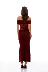Dianthe Red Lace Panel Mesh Midi Dress