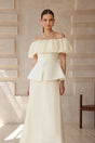 Dianthe White Off Shoulder Shirred Top  Skirt Set