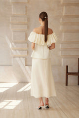 Dianthe White Off Shoulder Shirred Top  Skirt Set
