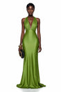 Didem Green Plunge Neck Satin Maxi Dress