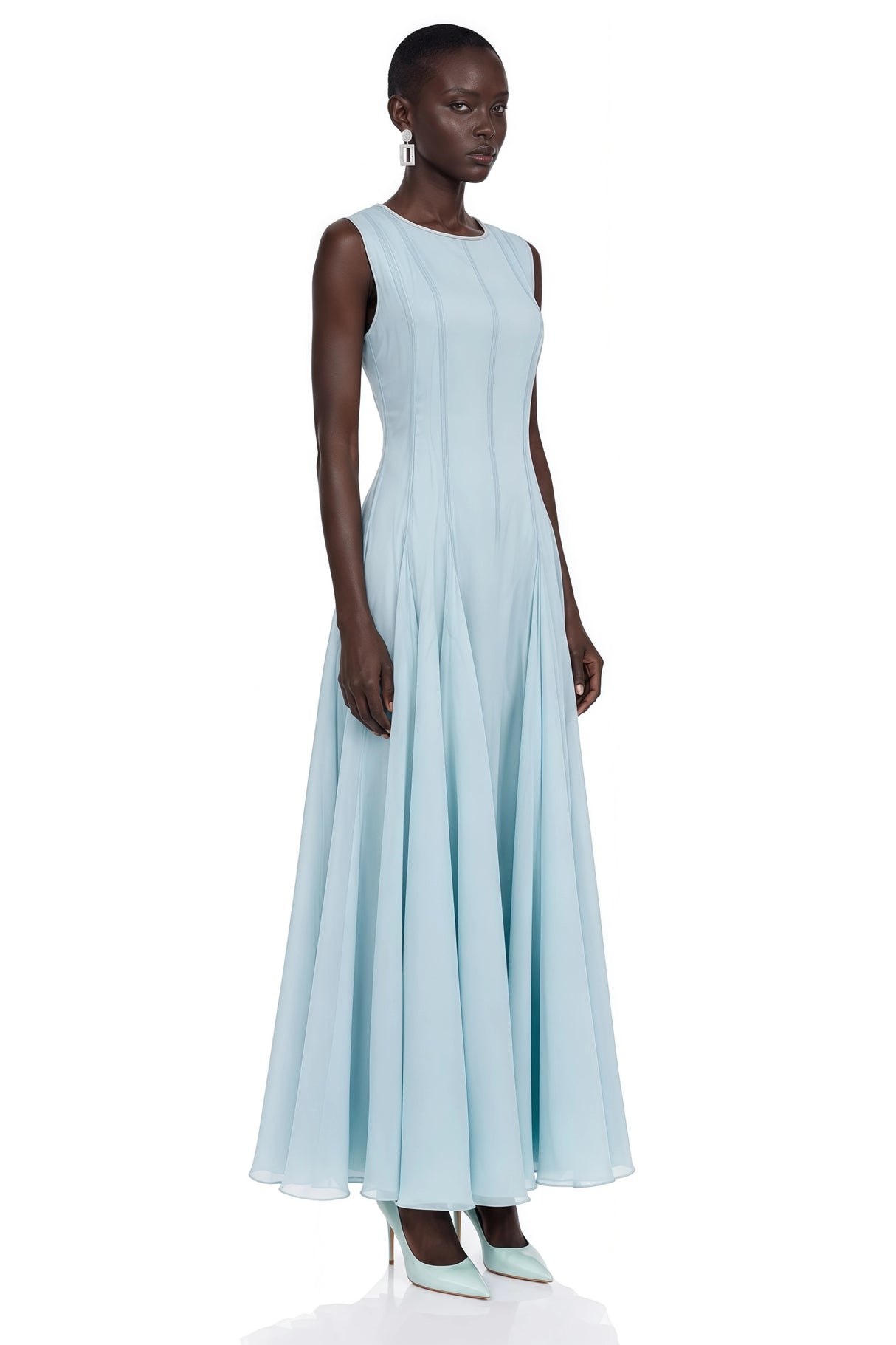 Dilek Light Blue Sleeveless Pleated Maxi Dress
