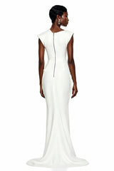 Dilek White Mock Neck Maxi Dress with High Slit