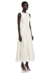 Dilek White Sleeveless Pleated Maxi Dress