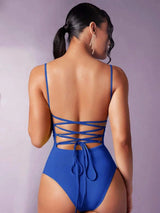 Diletta Bodysuit - Slim Fit - High Stretch Fabric Elasticity - Casual Style - Sleeveless Length - Backless, Lace Up - Neckline Spaghetti Strap