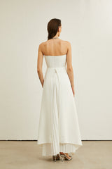 Diletta Maxi Dress - Strapless Sleeveless Design - Off - The - Shoulder Style - Pleated with Ruffled - Cut Trim - Rear Zip Fastening