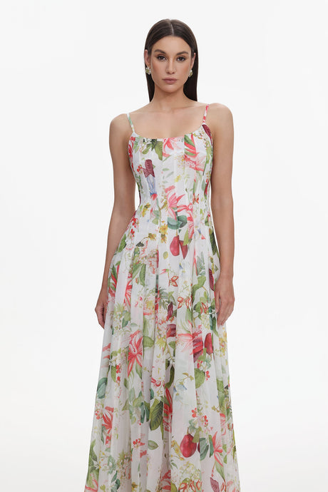 Diletta White Floral Maxi Dress for Women