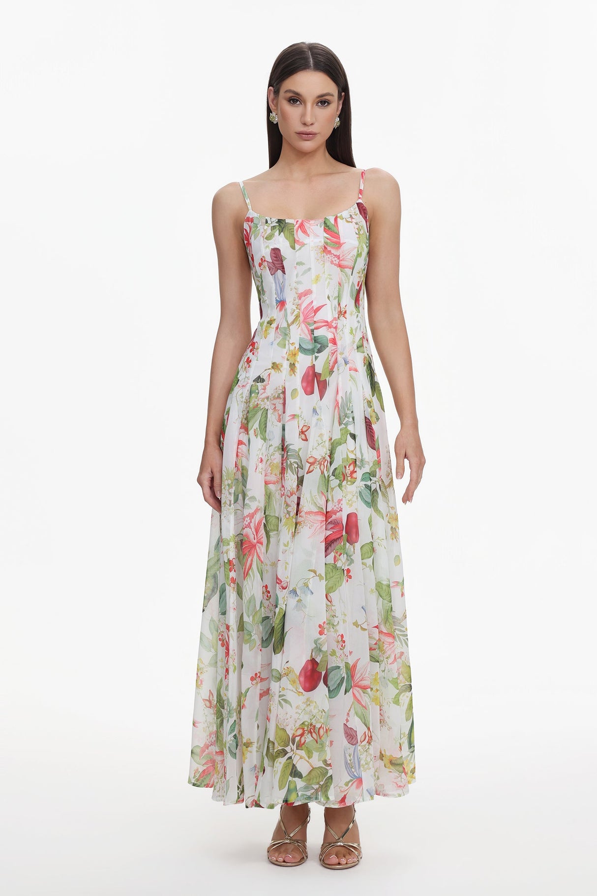 Diletta White Floral Maxi Dress Summer Sleeveless Spaghetti Straps