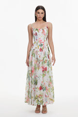Diletta White Floral Maxi Dress Summer Sleeveless Spaghetti Straps