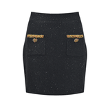 Elena Jacket & Skirt Black Sequin Tweed Set
