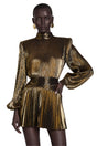 Dineo Antique Gold High Neck Pleated Mini Dress
