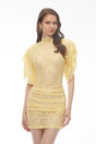 Dionísia Yellow Mock Neck Lace Mini Dress
