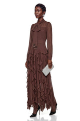 Dirce Chocolate Brown Chiffon Ruffled Maxi Dress