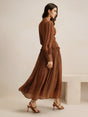 Distinctive Sparkly Fabric Puffy Sleeve Waist Patchwork High Waist Dress
