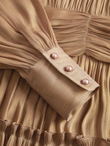 Distinctive Sparkly Fabric Puffy Sleeve Waist Patchwork High Waist Dress