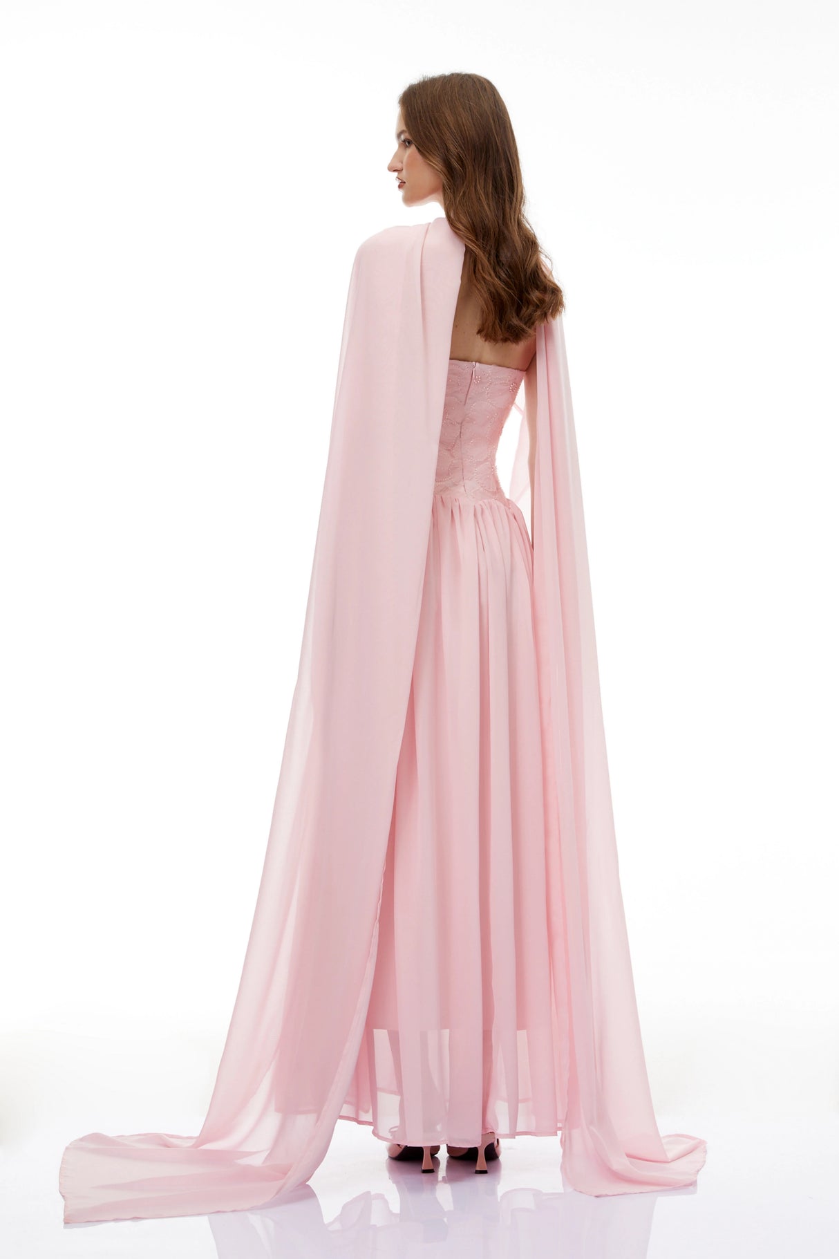 Dobromila Pink Floral Embroidered Pleated Maxi Dress