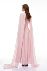 Dobromila Pink Floral Embroidered Pleated Maxi Dress