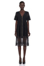 Domenica Black Ruffled Midi Dress with Lace Trim