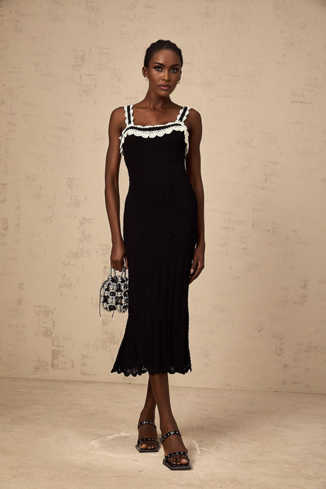 Domenica Midi Dress - Crochet Knit - Sleeveless Style - Wide Straps - Scallop Hem