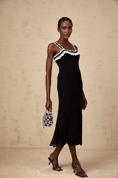 Domenica Midi Dress - Crochet Knit - Sleeveless Style - Wide Straps - Scallop Hem