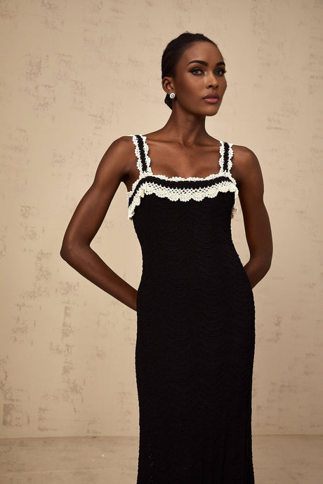 Domenica Midi Dress - Crochet Knit - Sleeveless Style - Wide Straps - Scallop Hem