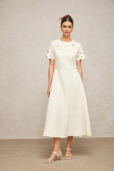 Domenica Midi Dress Neutrals Floral - Appliqu & Bead Embellishment