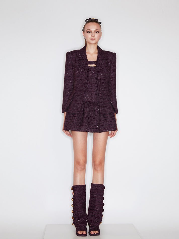 Domenica Mini Skirt - Relaxed Fit - High - Waisted Design - A - Line Style - Elastic Waistband For Comfort - Subtle Shimmer Detailing