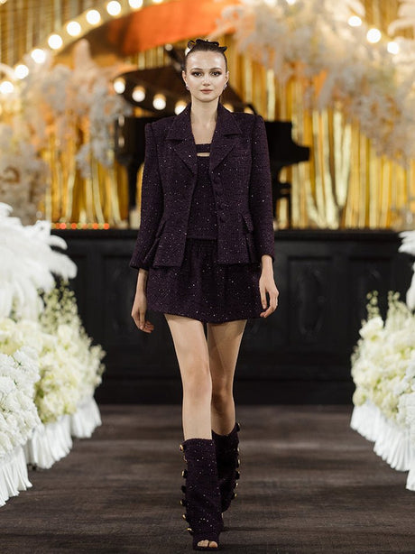 Domenica Mini Skirt - Relaxed Fit - High - Waisted Design - A - Line Style - Elastic Waistband For Comfort - Subtle Shimmer Detailing