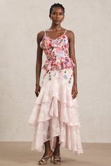 Domenica Pink Floral Ruffle Halter Dress