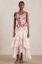 Domenica Pink Floral Ruffle Halter Dress