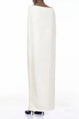 Dominique White Asymmetrical Cape Maxi Dress