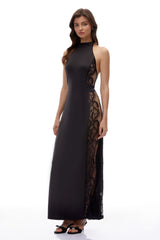 Domnica Black CutOut Maxi Dress with Lace Panels