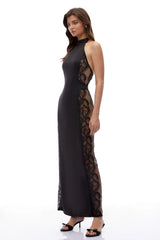 Domnica Black CutOut Maxi Dress with Lace Panels
