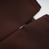 Donatella Midi Dress Brown Twill Asymmetrical Full Skirt Silver - tone Hardware