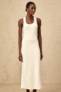 Donatella Midi Dress White Textured U - Neck Slit Style