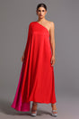 Donatella Red Satin One-Shoulder Maxi Dress