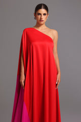 Donatella Red Satin One-Shoulder Maxi Dress