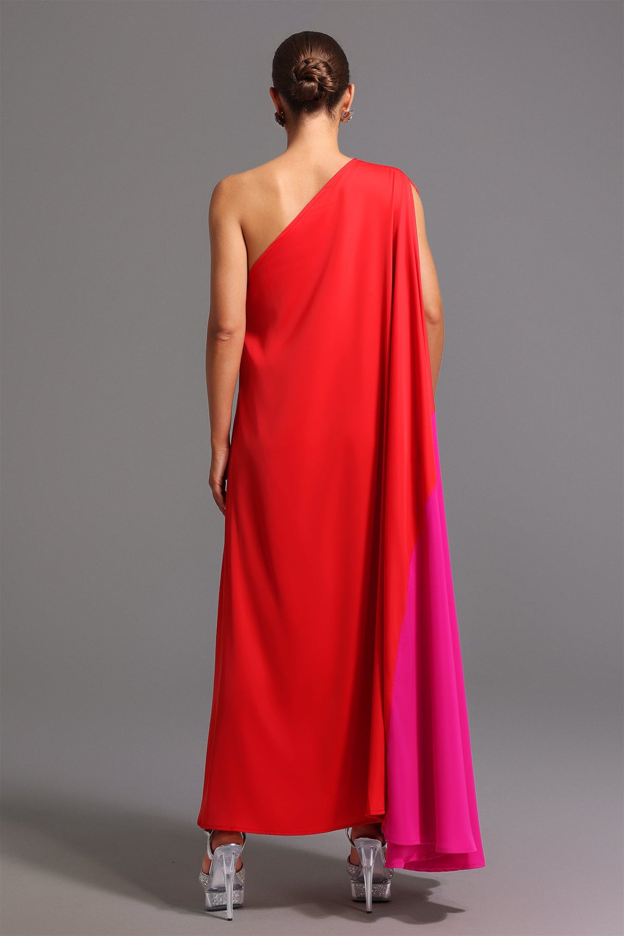 Donatella Red Satin One-Shoulder Maxi Dress