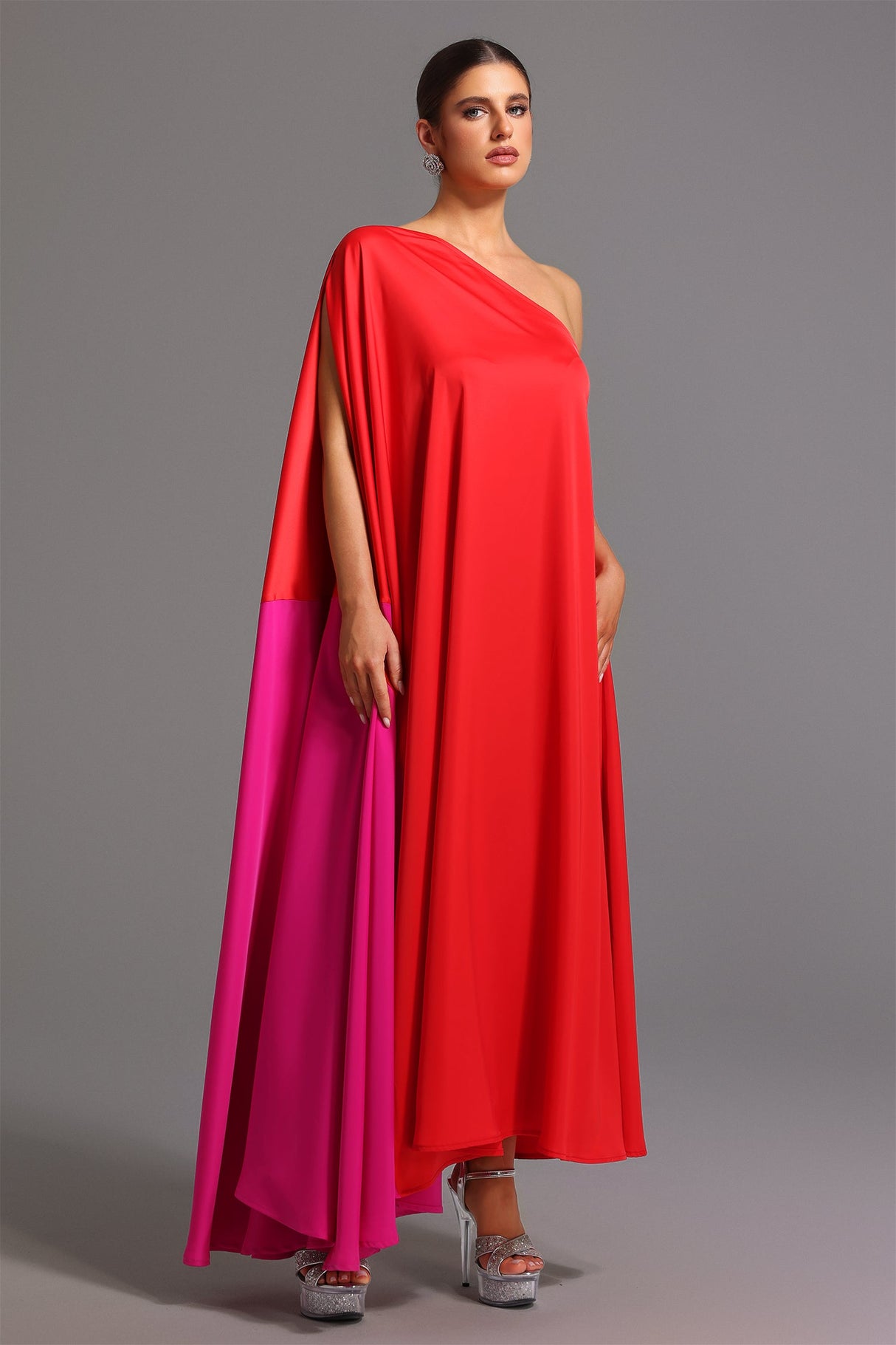 Donatella Red Satin One-Shoulder Maxi Dress