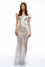 Donatella Silver Rhinestone Maxi Dress with Slit