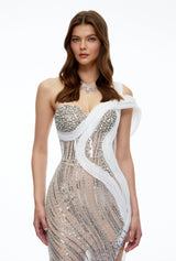 Donatella Silver Rhinestone Maxi Dress with Slit