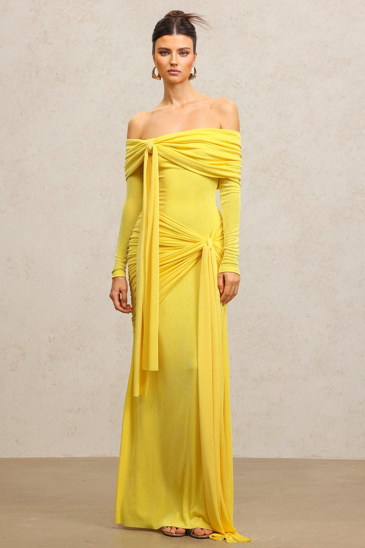 Donatella Yellow Off-Shoulder Dress Elegant Formal Evening Wear