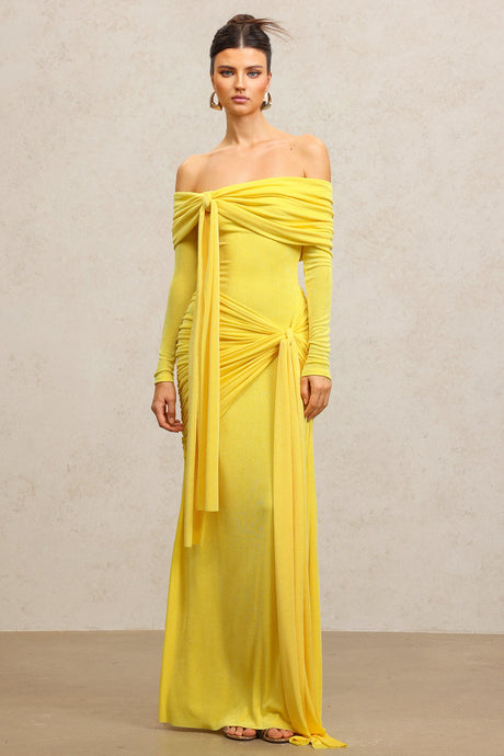 Donatella Yellow Off-Shoulder Dress Elegant Formal Evening Wear