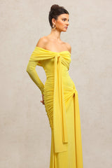 Donatella Yellow Off-Shoulder Dress Elegant Formal Evening Wear